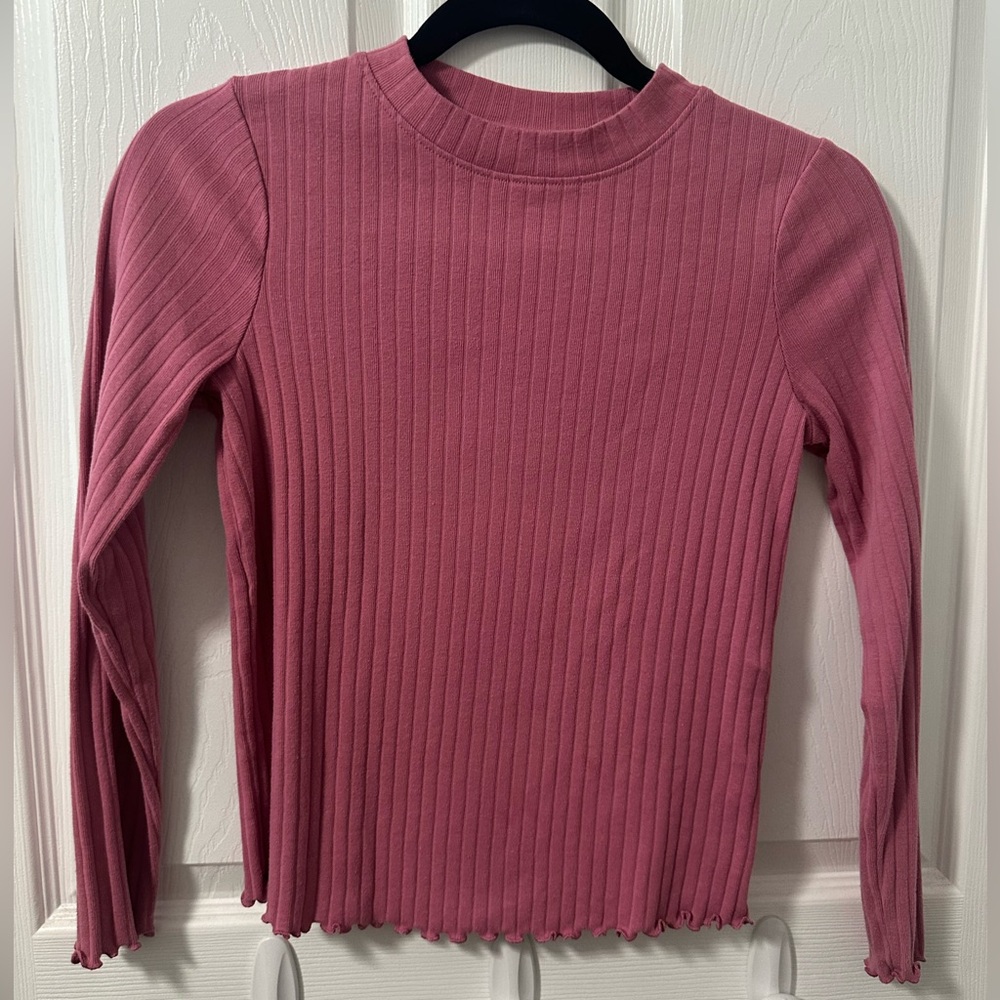 Girls Cat & Jack Target Ribbed Long Sleeve Top in Pink with ruffle design